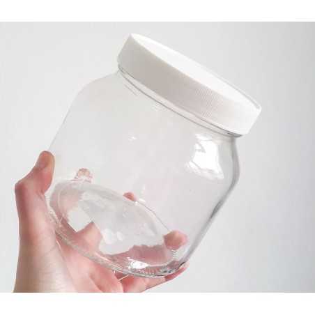 Pot alimentaire en verre rond transparent type Nutella avec capsule twist-off blanche - Fati pack Emballage Alimentaire Maroc