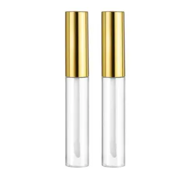 Tube de gloss et brillant à lèvres en plastique transparent avec applicateur intégré et capuchon métal doré - Fati Pack Emballag
