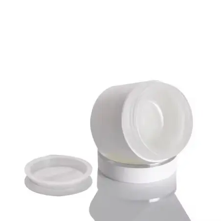 Pot en plastique pour crème avec couvercle blanc et bord argent – Plusieurs formats - Fati pack Emballage Cosmétique Maroc
