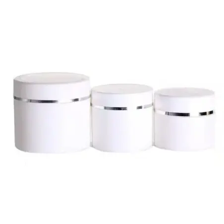 Pot en plastique pour crème avec couvercle blanc et bord argent – Plusieurs formats - Fati pack Emballage Cosmétique Maroc