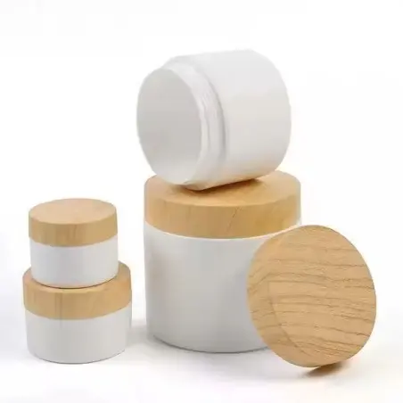 Pot de crème en plastique blanc PP avec couvercle en bambou - Fati Pack Emballage Maroc