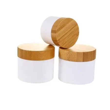 Pot de crème en plastique blanc PP avec couvercle en bambou - Fati Pack Emballage Maroc
