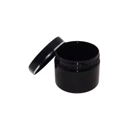 Pot Cosmétique en Plastique Noir Brillant avec Couvercle Noir Brillant & Bague Argentée - Fati Pack emballage cosmétique Maroc