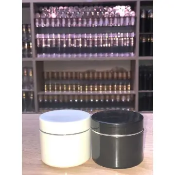 Pot Cosmétique en Plastique Noir Brillant avec Couvercle Noir Brillant & Bague Argentée - Fati Pack emballage cosmétique Maroc