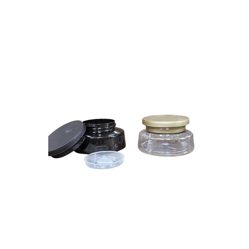 Nouveau Pot élégant en plastique 100 ml – Noir et Transparent avec Couvercles Nouveau Pot élégant en plastique 100 ml – Noir et Transparent avec Couvercles