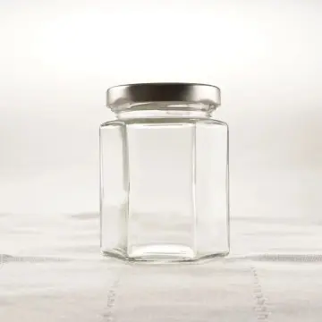Bocaux alimentaires en verre hexagonal hermétique avec couvercle métal noir ou argenté - Fatipack emballage Maroc