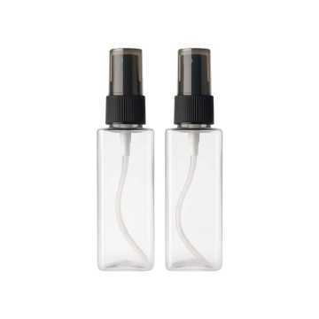 Flacon Spray en Plastique Transparent avec Pompe Pulvérisant Noire – Bouteille Rectangulaire pour Cosmétiques, Parfums - Fatipac