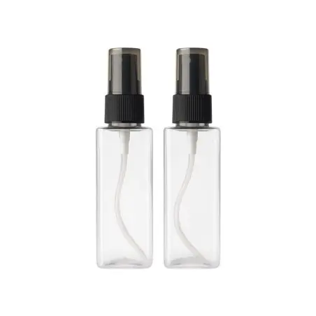 Flacon Spray en Plastique Transparent avec Pompe Pulvérisant Noire – Bouteille Rectangulaire pour Cosmétiques, Parfums - Fatipac