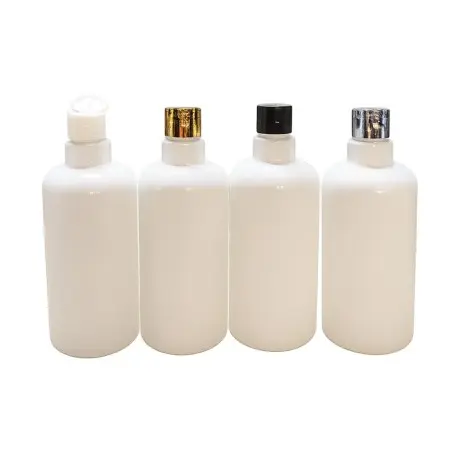 Flacons en Plastique Blanc 500 ml pour Cosmétiques avec Bouchons Flip Top Doré, Noir, Argenté ou Blanc - Fatipack Group Emballag