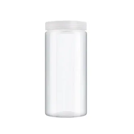 Bocal alimentaire cylindrique transparent de luxe 1000 ml en plastique avec couvercle à vis semi-transparent - Fatipack Group