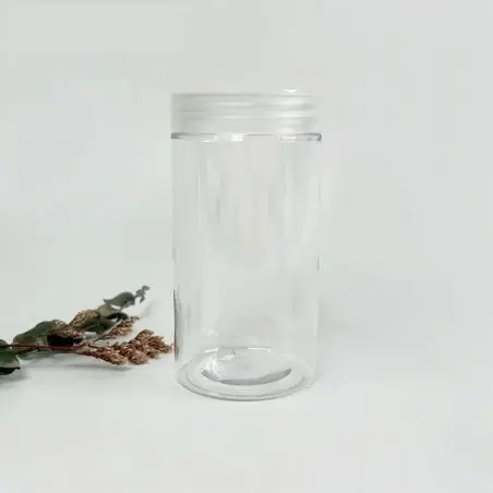 Bocal alimentaire cylindrique transparent de luxe 1000 ml en plastique avec couvercle à vis semi-transparent - Fatipack Group