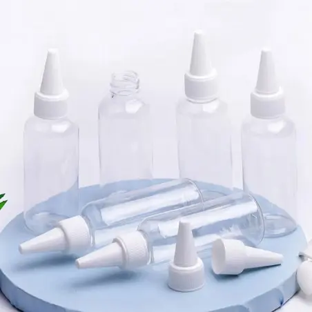 Flacon compte-gouttes en plastique PET transparent avec capuchon à bec verseur torsadé pour encre et huile capillaire - Fatipack