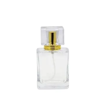Flacon de Parfum Carré en Verre Transparent – Spray Doré avec Capuchon Acrylique Haut de Gamme - Fatipack Group Emballage Maroc