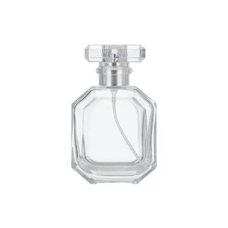 Flacon Parfum Octogonal en Verre Transparent avec Bouchon Spray et Capuchon Acrylique - Fatipack Group Emballage Maroc