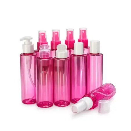 flacons en plastique rose avec différentes fermetures pour emballage des brumes et produits cosmétiques - Fatipack Group Maroc