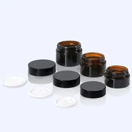 Pots en Verre Marron Ambré Haute Qualité avec Couvercle Noir Étanche - Fatipack Group Emballage Maroc