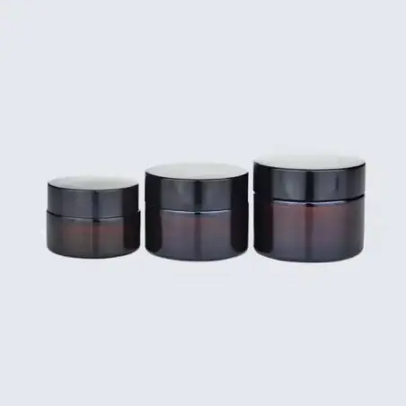 Pots en Verre Marron Ambré Haute Qualité avec Couvercle Noir Étanche - Fatipack Group Emballage Maroc