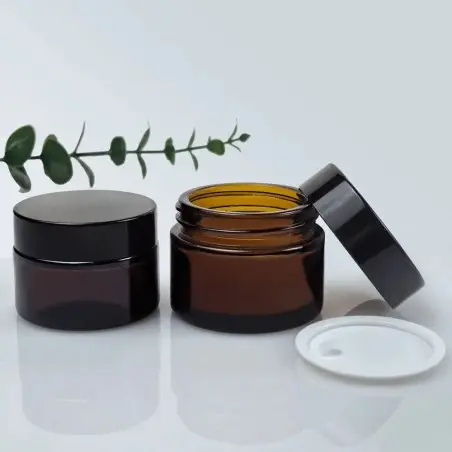 Pots en Verre Marron Ambré Haute Qualité avec Couvercle Noir Étanche - Fatipack Group Emballage Maroc