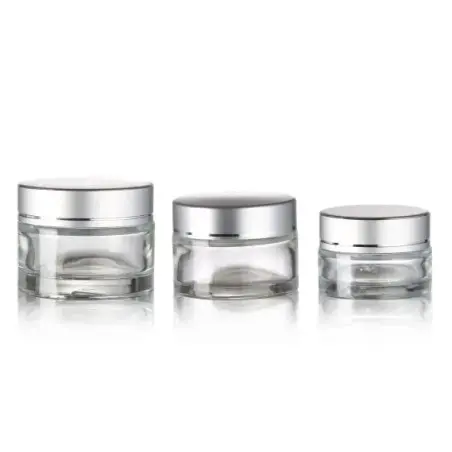 Pot Cosmétique Élégant en Verre Transparent avec Couvercle Argenté Premium - Fatipack Group Emballage Maroc