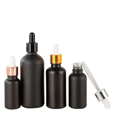 Nouvel Arrivage – Flacons en Verre Givré Noir Mat avec Pipette Compte-Goutte - Fatipack Group Emballage Maroc
