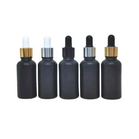 Nouvel Arrivage – Flacons en Verre Givré Noir Mat avec Pipette Compte-Goutte - Fatipack Group Emballage Maroc