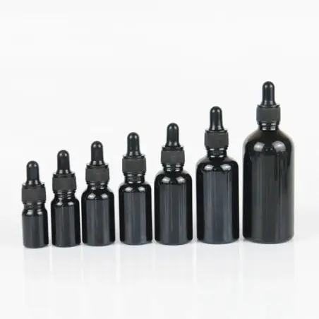 Flacons Cosmétiques Noir Brillant Haut de Gamme avec Pipette Professionnelle - Fatipack Group Emballage Maroc
