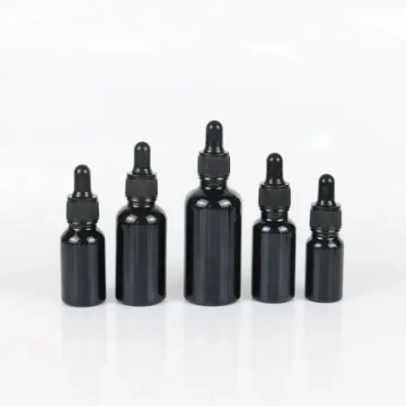 Flacons Cosmétiques Noir Brillant Haut de Gamme avec Pipette Professionnelle - Fatipack Group Emballage Maroc
