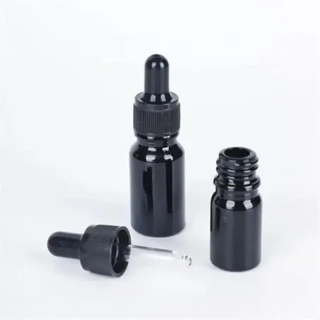 Flacons Cosmétiques Noir Brillant Haut de Gamme avec Pipette Professionnelle - Fatipack Group Emballage Maroc