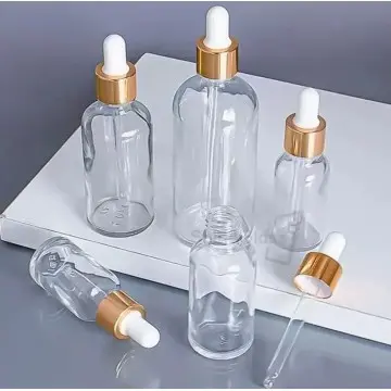 Flacons Cosmétiques Transparent avec Couvercle Doré et Pipette Blanche - Fatipack Group Emballage Maroc Flacons Cosmétiques Transparent avec Couvercle Doré et Pipette Blanche - Fatipack Group Emballage Maroc