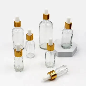 Flacons Cosmétiques Transparent avec Couvercle Doré et Pipette Blanche - Fatipack Group Emballage Maroc Flacons Cosmétiques Transparent avec Couvercle Doré et Pipette Blanche - Fatipack Group Emballage Maroc