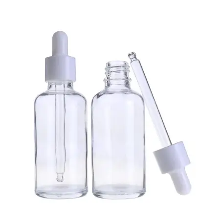 Flacons en Verre Clair avec Pipette Blanche pour Produits Cosmétiques - Fatipack Group Emballage Maroc