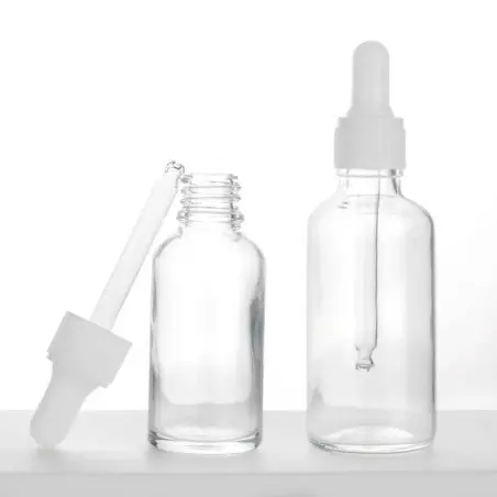 Flacons en Verre Clair avec Pipette Blanche pour Produits Cosmétiques - Fatipack Group Emballage Maroc