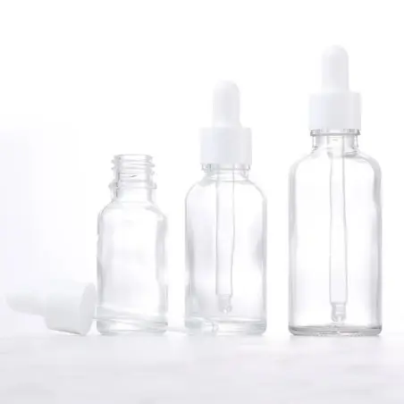 Flacons en Verre Clair avec Pipette Blanche pour Produits Cosmétiques - Fatipack Group Emballage Maroc