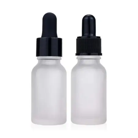 Flacon Compte-Gouttes en Verre Semi-Transparent Givré avec Pipette Noire - Fatipack Group Emballage Maroc