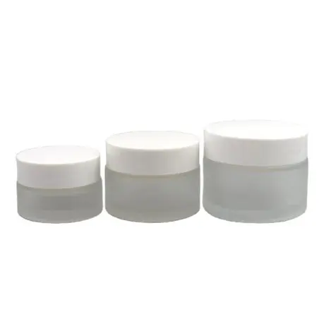 Pots Cosmétiques en Verre Givré Semi-Transparent avec Couvercle Blanc - Fatipack Group Emballage Maroc