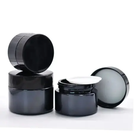 Pot cosmétique en verre noir brillant avec couvercle noir twist-off - Fatipack Group Emballage Maroc