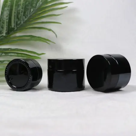 Pot cosmétique en verre noir brillant avec couvercle noir twist-off - Fatipack Group Emballage Maroc