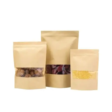 Sachet doypack en papier kraft alimentaire avec fenêtre transparente et fermeture zip - Fatipack Group Emballage Maroc