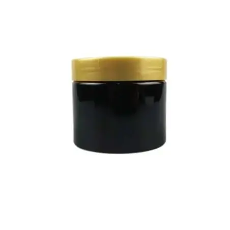 Pots d’emballage cosmétiques en plastique noir avec couvercle à vis doré hermétique - Fatipack Group Emballage Maroc