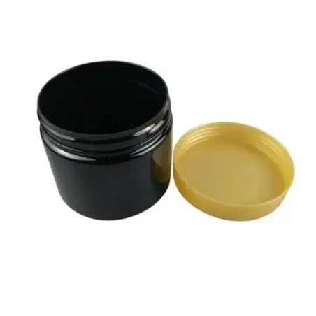 Pots d’emballage cosmétiques en plastique noir avec couvercle à vis doré hermétique - Fatipack Group Emballage Maroc