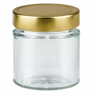 Bocaux en verre alimentaire transparent avec couvercle twist-off métallique doré 250g - Fatipack Emballage Maroc