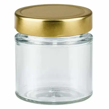 Bocaux en verre alimentaire transparent avec couvercle twist-off métallique doré 250g - Fatipack Emballage Maroc