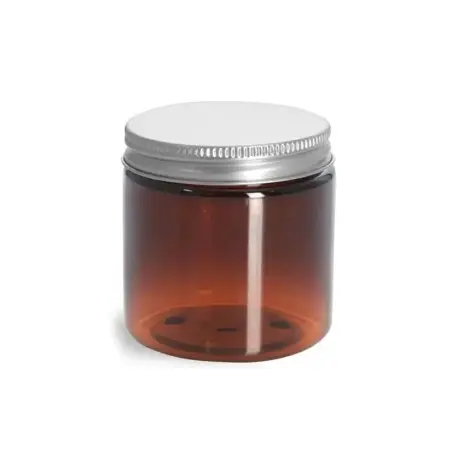 Pots en plastique PET marron ambré de qualité alimentaire avec couvercle twist-off en aluminium argenté hermétique - Fatipack Gr