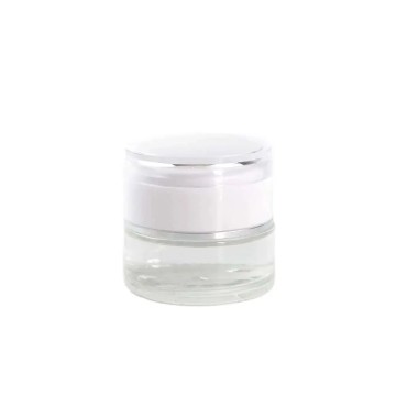 Pot de Crème Rond en Verre Transparent avec Couvercle à Vis Acrylique Blanc pour Emballage Cosmétique - Fatipack Group Emballage