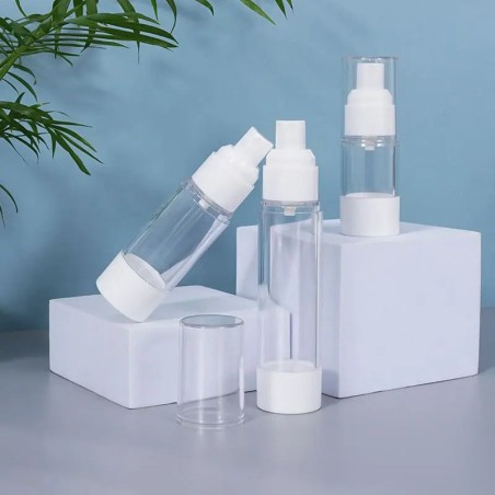 Flacon Airless Transparent avec Pompe Doseuse Blanche pour Emballage Cosmétique - Fatipack Group Emballage Maroc