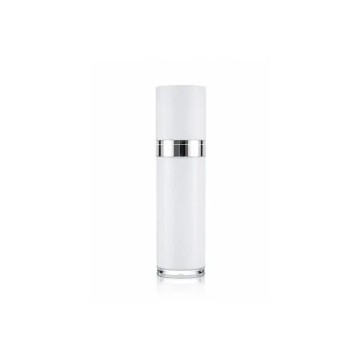 Flacon Airless Acrylique Blanc avec Double Bague Argentée pour Emballage Cosmétique de Luxe - Fatipack Group Emballage Maroc