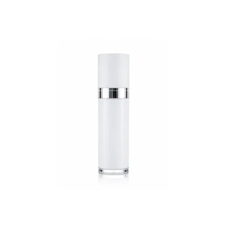 Flacon Airless Acrylique Blanc avec Double Bague Argentée pour Emballage Cosmétique de Luxe - Fatipack Group Emballage Maroc