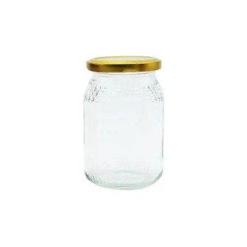 Pot de miel en verre transparent en nid d'abeille avec couvercle en métal doré - Fatipack Group Emballage Maroc