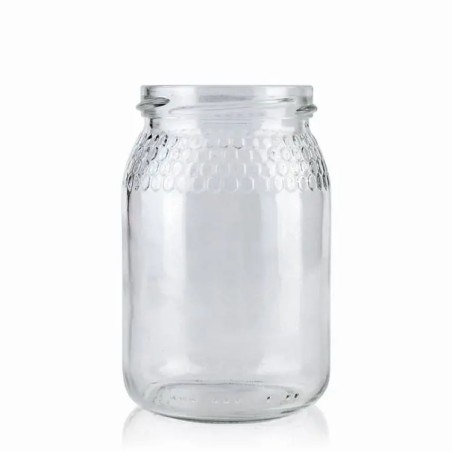 Pot de miel en verre transparent en nid d'abeille avec couvercle en métal doré - Fatipack Group Emballage Maroc