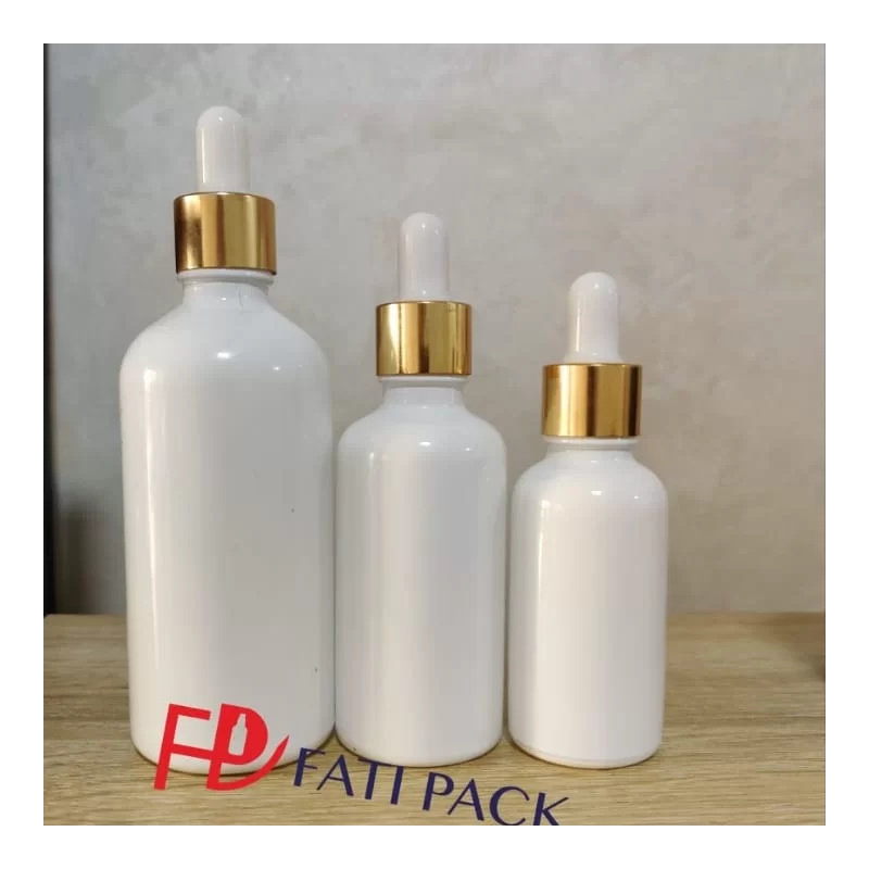 Flacon compte gouttes d'huile essentielle en verre blanche avec pipette  noir et cercle doré, emballage cosmétique - Fati Pack